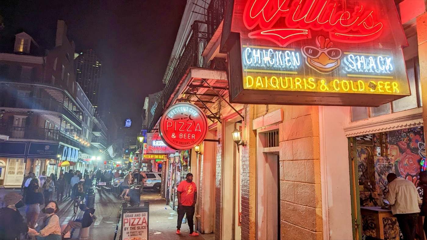 Bourbon Street in the French Quarter at night